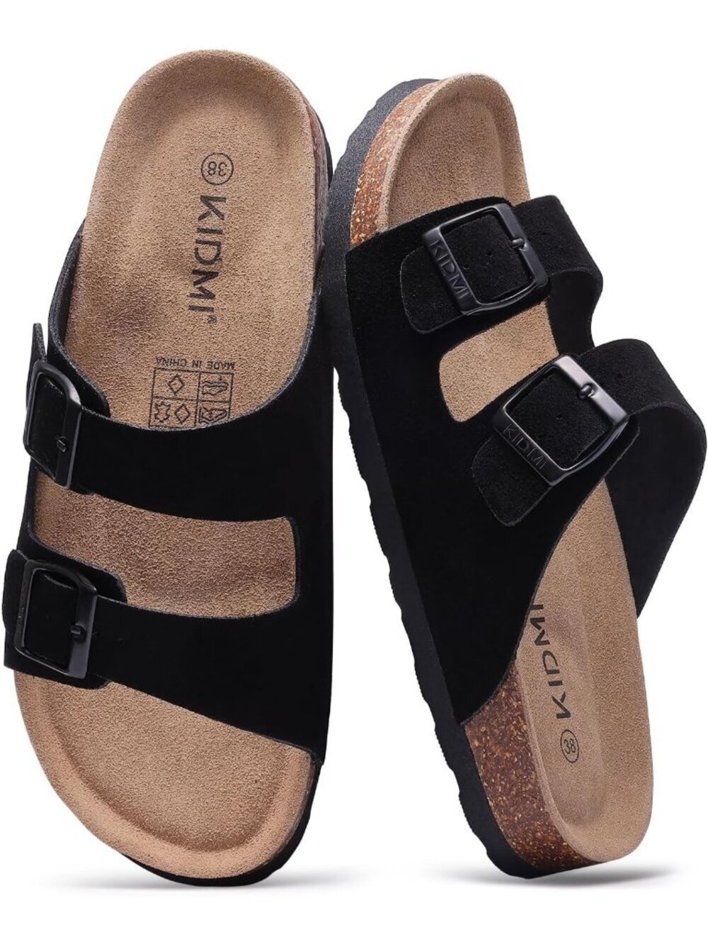 Kidmi Unisex Black Suede Arch Support Cork Footbed Slide Summer Sandal